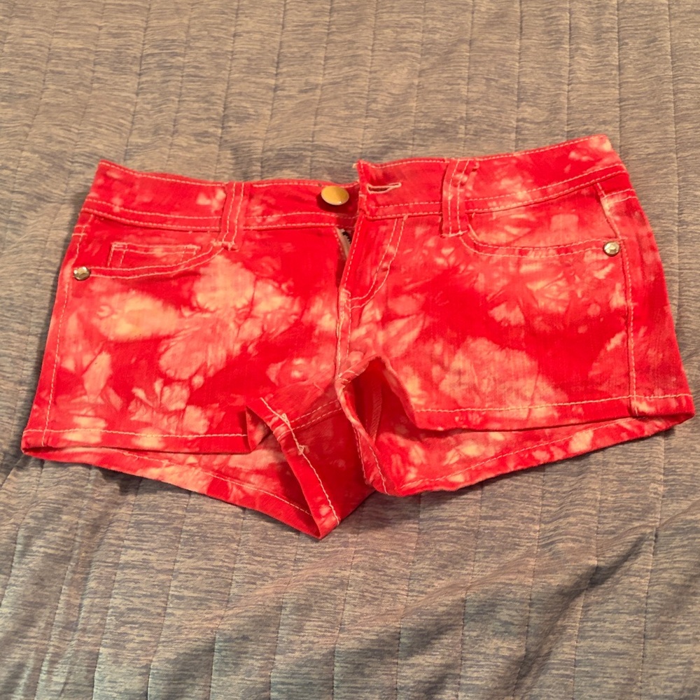 Women’s Red Tie-Dye Denim Short Shorts